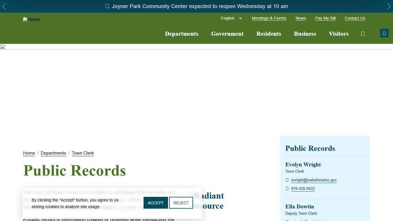 Public Records Town of Wake Forest, NC